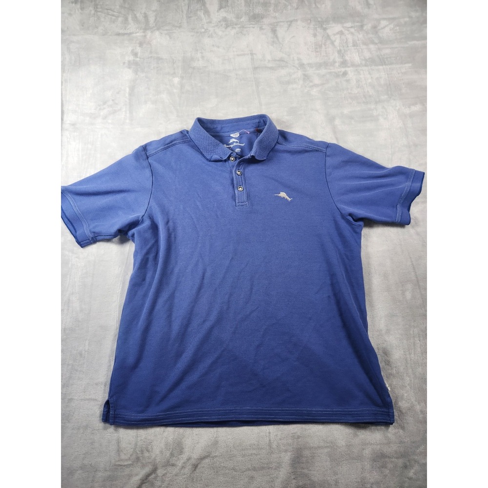 Tommy Bahama Shirt Men Large‎ Blue Supima Cotton Island Zone Polo Golf Outdoors